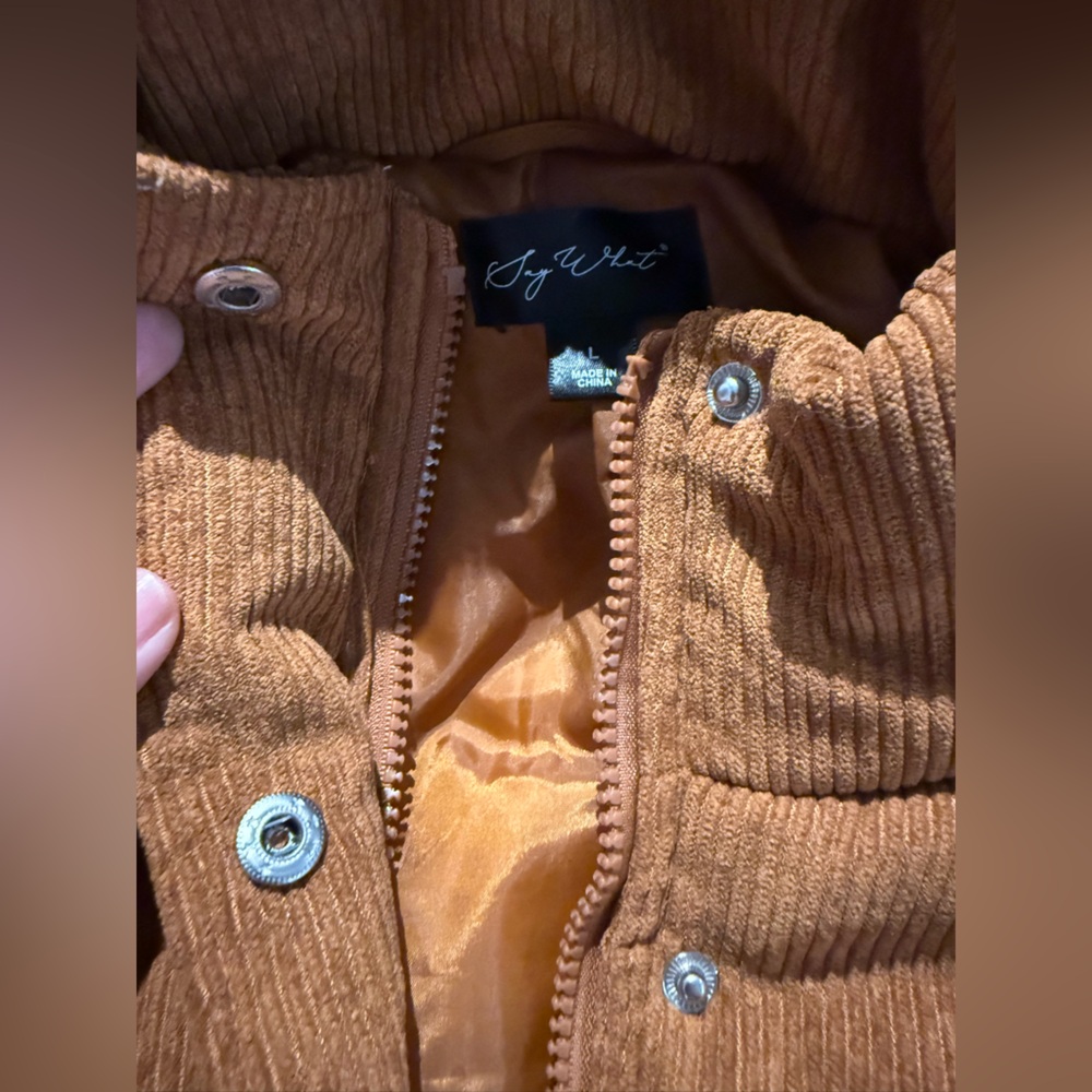 Women's Corduroy Puffer Jacket - Tan - Picture 2 of 4